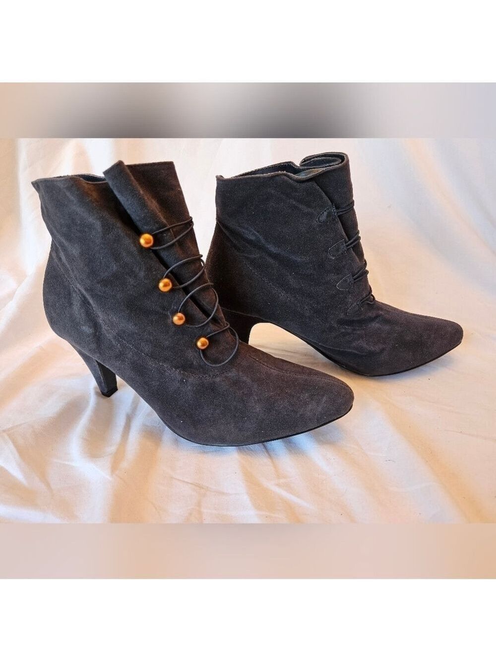 Cushion Walk Button Up Booties, Dark Teal with Copper Coloured Buttons, Size 10